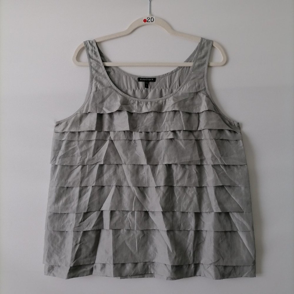 Eileen Fisher Womens Gray Sleeveless Round Neck Cami Layered Tank Top Size L